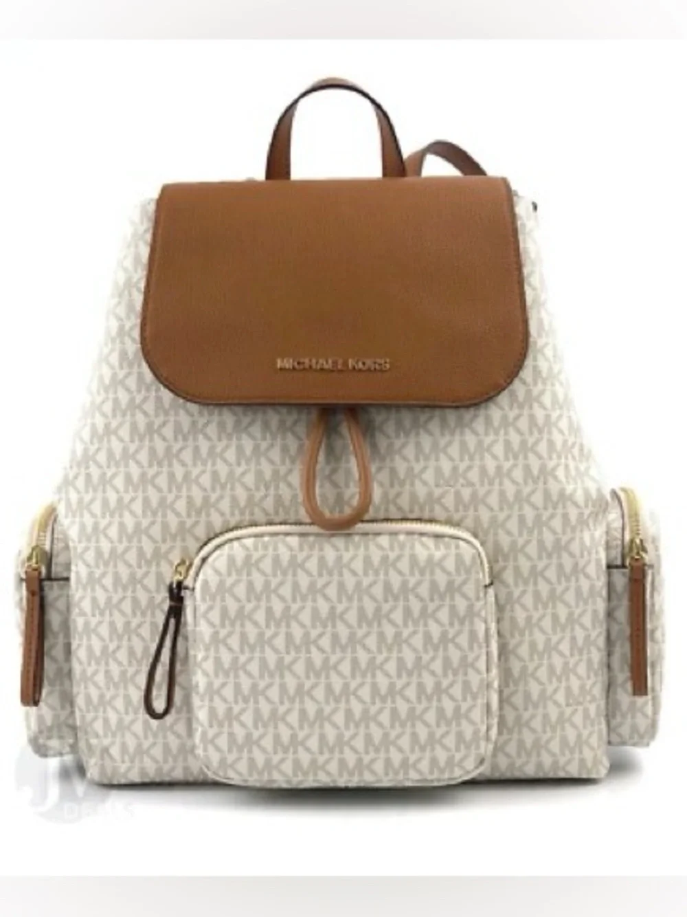 NWT Michael Kors Abbey Large Cargo Signature Backpack in Acorn and Vanilla